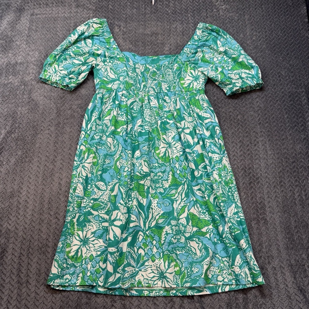 Lilly Pulitzer Delaney Short Sleeve Dress Botanical Green Safari Sangria Women 4 - Picture 5 of 11